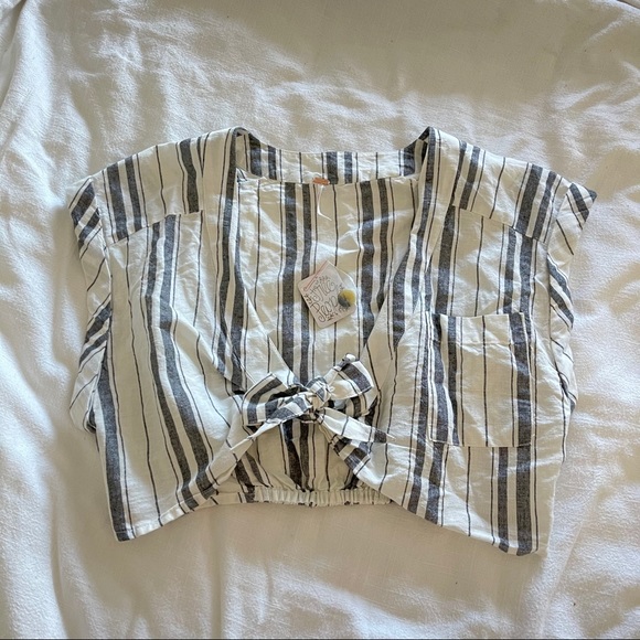 Freepeople Stripped Cropped Tie Top - Picture 1 of 3